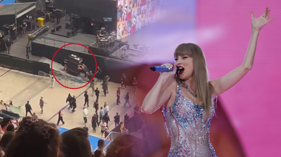 Metida en una caja con ruedas: la curiosa llegada de Taylor Swift al escenario del Bernabéu