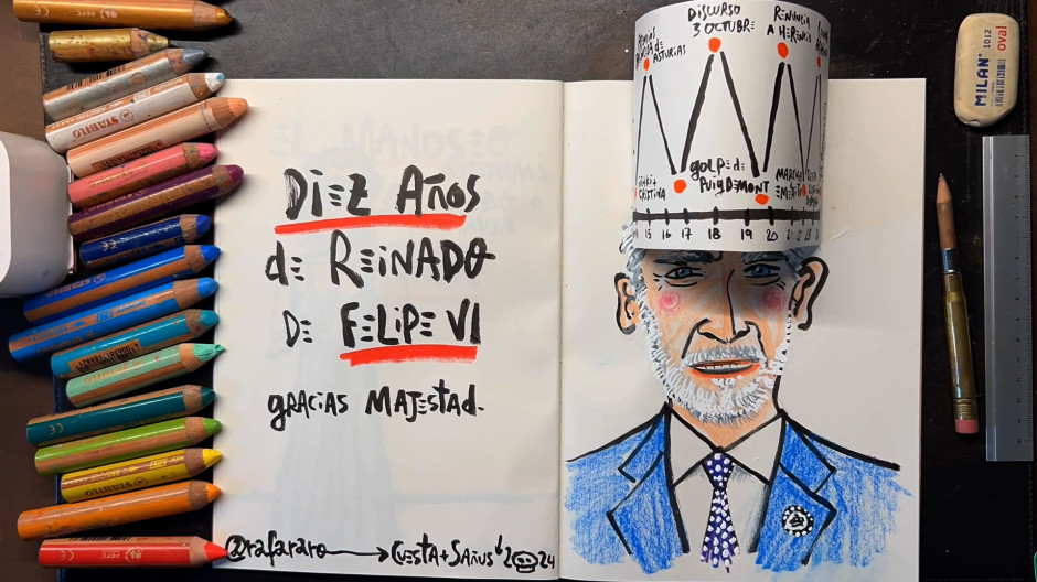 El décimo aniversario del reinado del Rey Felipe VI visto por Cuesta y Sañus