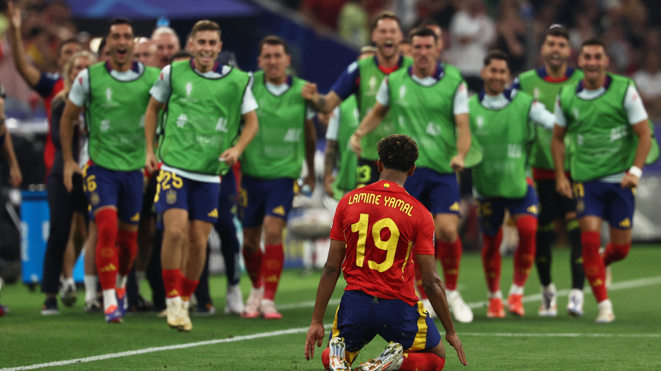 Lamine Yamal celebra el gol marcado a Francia en las semifinales de la Eurocopa