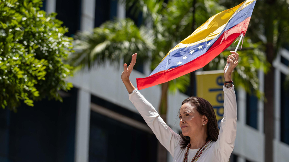 María Corina Machado en la última manifestación a un mes del 28J en Caracas