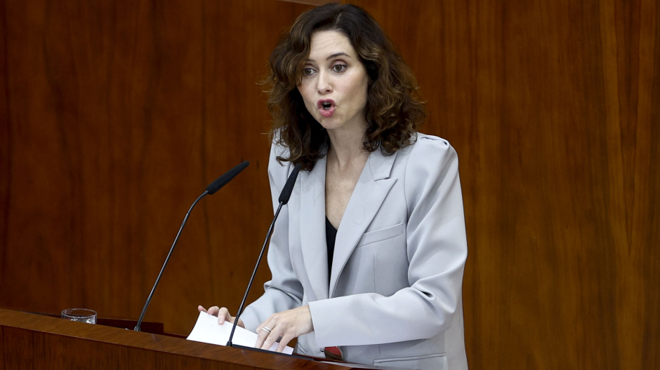 La presidenta madrileña, Isabel Díaz Ayuso, durante el debate de Estado de la región