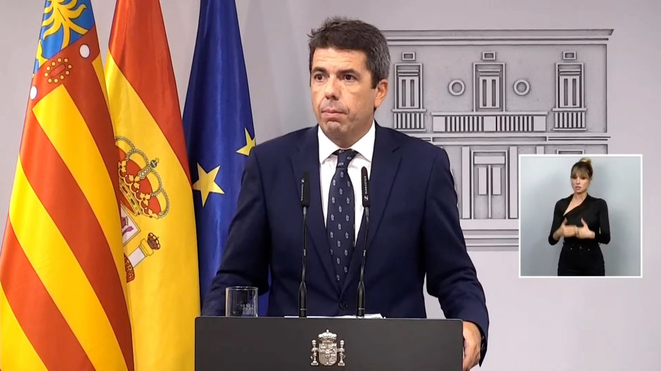 Mazón durante la rueda de prensa en Moncloa