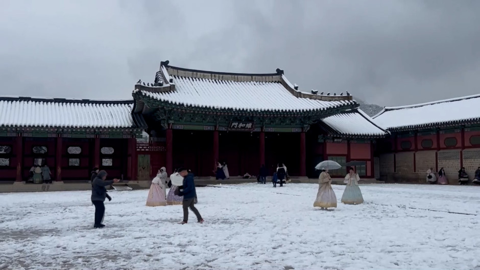 La nieve, la primera de la temporada en Corea del Sur