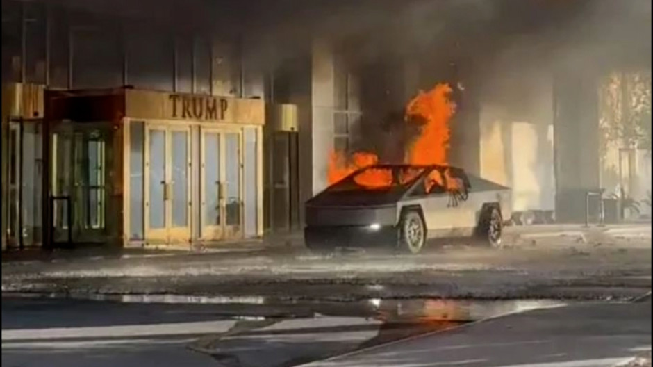 Una cámara de seguridad captó la explosión del Tesla frente al hotel de la cadena de Trump