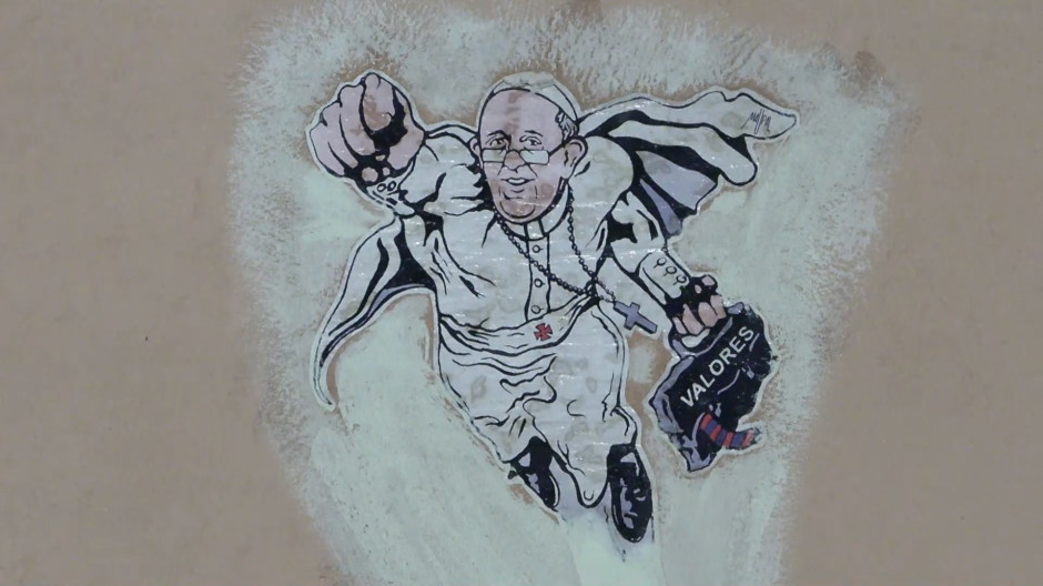 Dibujo del Papa Francisco como un superhéroe