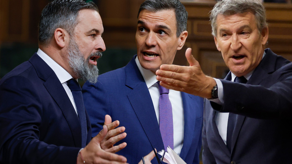 Fotomontaje de Pedro Sánchez, Santiago Abascal y Alberto Núñez Feijóo