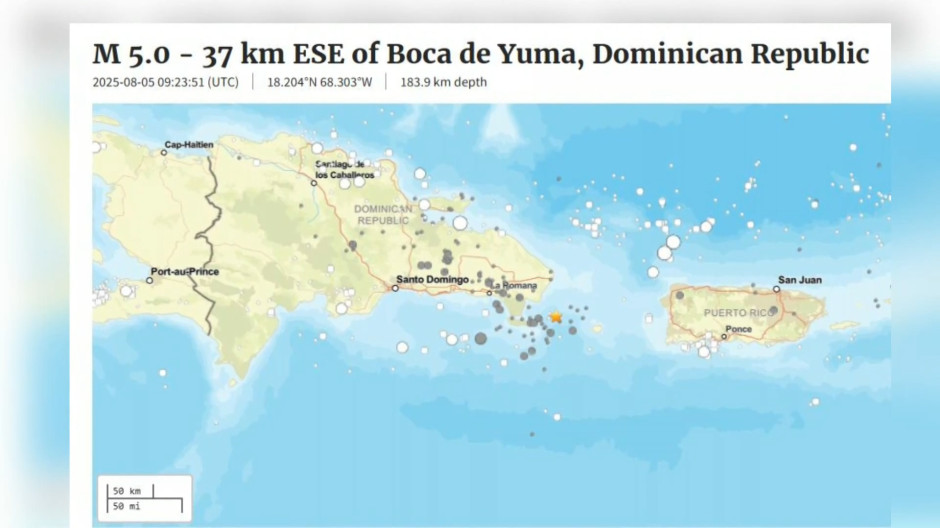 Un terremoto de magnitud 5,2 sacude parte de la República Dominicana