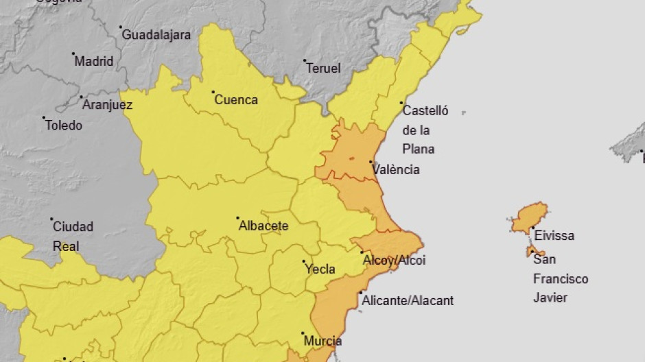 mapa aemet avisos lluvias 9 octubre