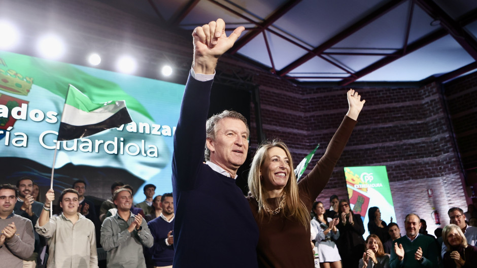 Feijóo y Guardiola en un acto del PP Extremeño