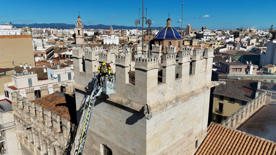 Simulacro de incendio en Valencia a vista de dron