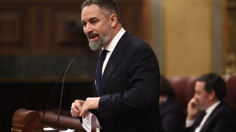 El presidente de VOX, Santiago Abascal, en una sesión de control al Gobierno , en el Congreso de los Diputados