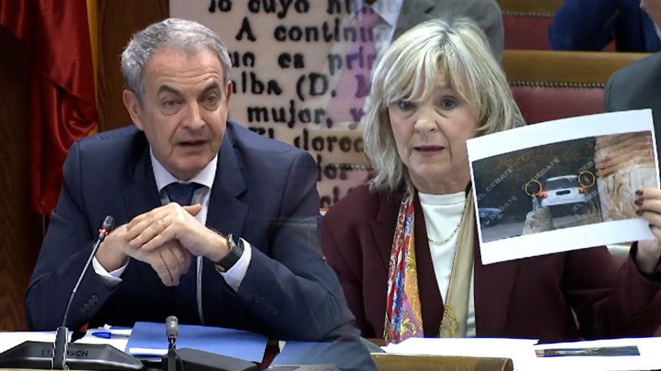 El expresidente del Gobierno, José Luis Rodríguez Zapatero, y la senadora María del Mar Caballero