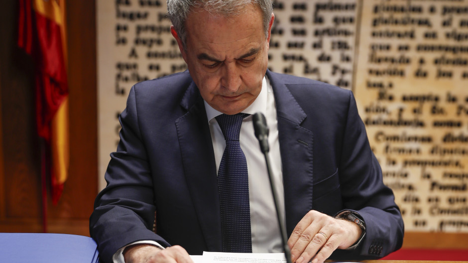 El expresidente Rodríguez Zapatero durante su comparecencia en el Senado