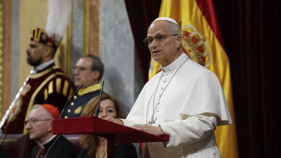 El Papa León XIV durante su discurso