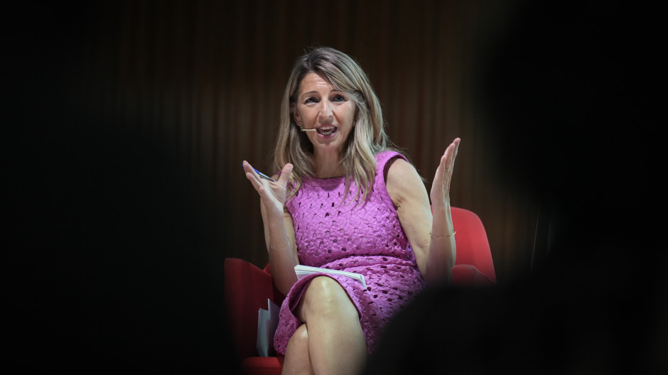 La vicepresidenta segunda y ministra de Trabajo, Yolanda Díaz, durante la celebración del acto institucional de apertura del "XV Congreso de Prevención de Riesgos Laborales en Iberoamérica - Prevencia 2026"