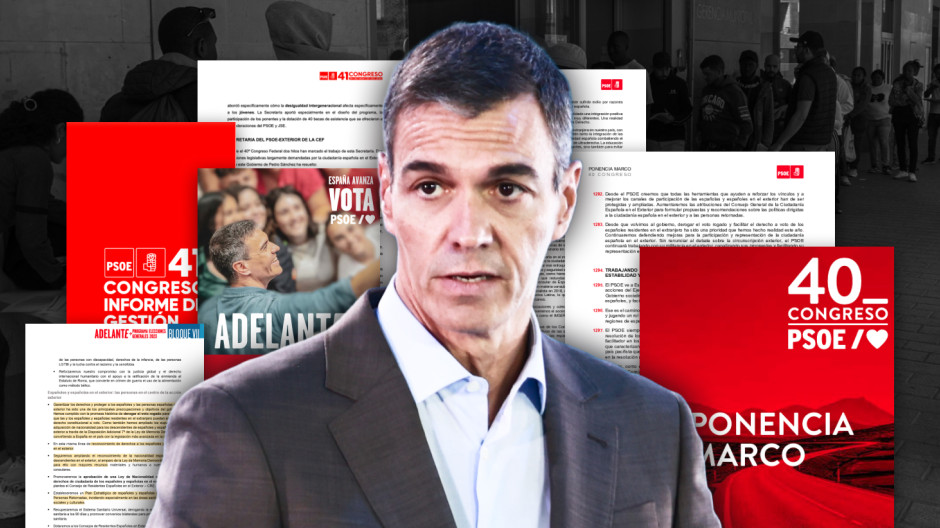 Montaje Sánchez documentos psoe valor estratégico del voto exterior