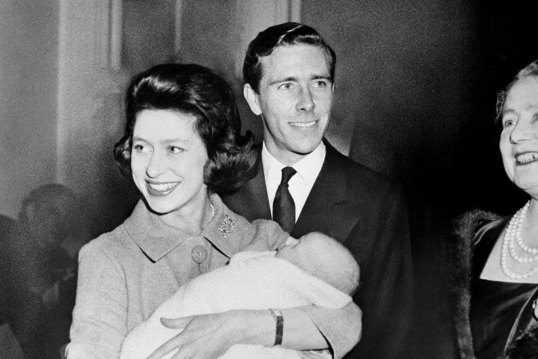 Princess Margaret and her husband, Lord Snowdon, the former Antony Armstrong Jones,  in London with their first child, Viscount Linley, in November 1961 on return to their London apartment.