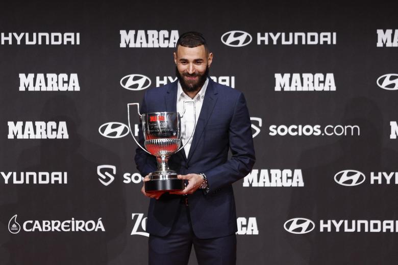 Karim Benzema, indudable protagonista de la gala: ganó el Premio Pichichi -máximo goleador-, el Di Stéfano -mejor jugador- y el MV Hyundai.