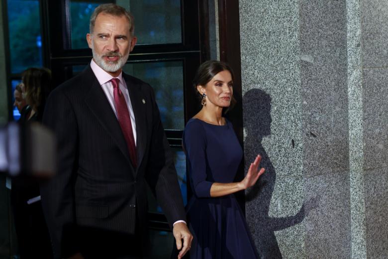 Spanish King Felipe VI and Queen Letizia with Isabel Diaz Ayuso at Premiere Opera Aida in Madrid on Monday, 24 October 2022.