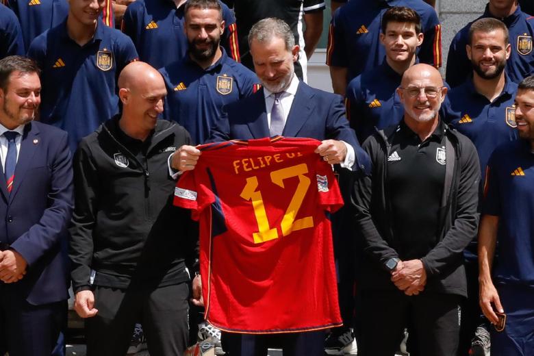 Spanish King Felipe VI during an audience with the Spanish soccer team after winning Uefa National League 2023 on Monday June 19, 2023.