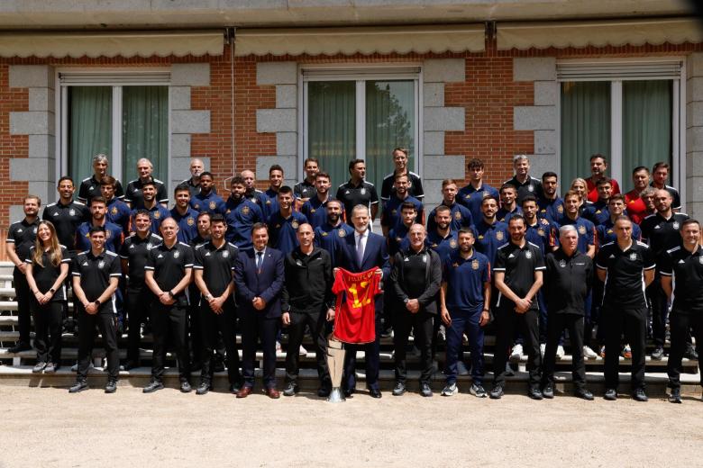 Spanish King Felipe VI during an audience with the Spanish soccer team after winning Uefa National League 2023 on Monday June 19, 2023.