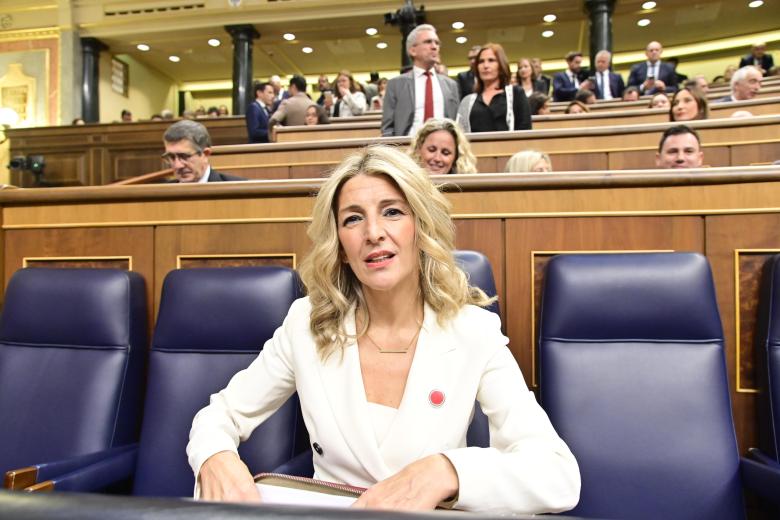 Yolanda Diaz during the session of investiture President in the Congress of Deputies in Madrid on Wednesday, 15 November 2023.