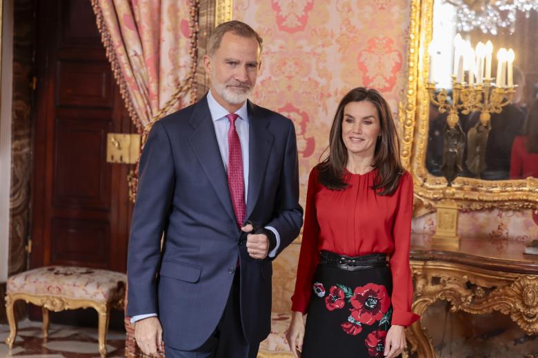 Spanish King Felipe VI and Letizia during a hearing with the representation of the members of “ Patronato de la Fundacion Princesa de Girona “ in the RoyalPalace in Madrid on Wednesday, 13 December 2023.