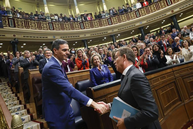 Pedro Sánchez y Alberto Núñez Feijóo, en el Congreso