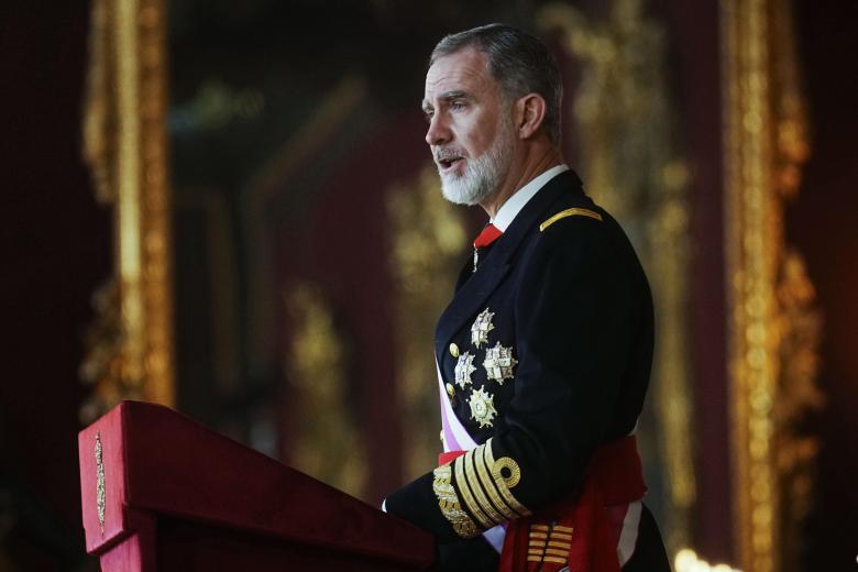 Felipe VI durante su discurso en la recepción este sábado en el Palacio Real