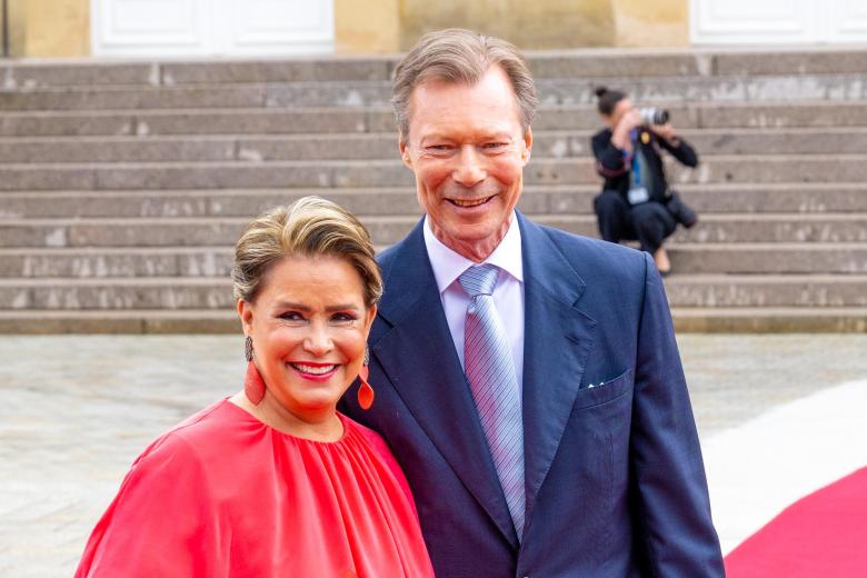 Grand Duchess Maria Teresa of Luxembourg,Grand Duke Henri of Luxembourg attending the wedding of Princess Alexandra of Luxembourg and Mr. Nicolas Bagory in Luxembourg.