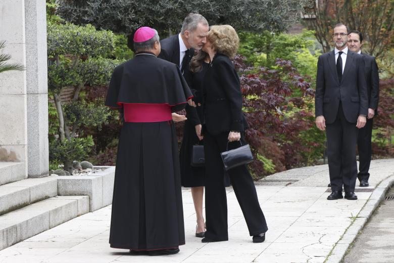 Spanish King Felipe VI and Queen Letizia with Queen Sofia ttending book tribute to Pope Francisco in Madrid on Tuesday, 22 April 2025.