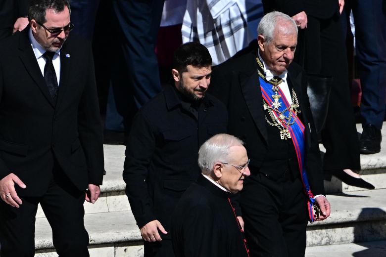 El presidente Volodímir Zelenski, en el funeral del Papa Francisco