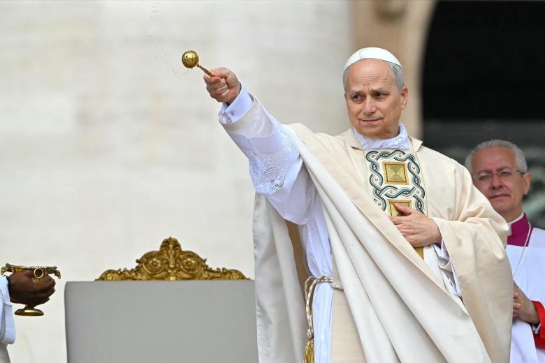 Pope Leo XIV leads a Holy mass for the beginning of his pontificate, in St Peter's square in The Vatican on May 18, 2025. (Photo by Alberto PIZZOLI / AFP)