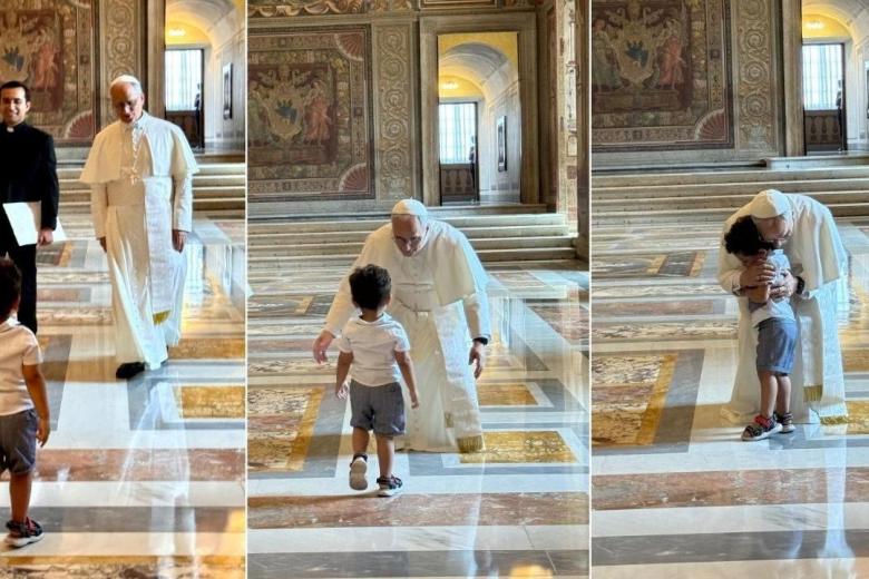 El tierno abrazo entre León XIV y un niño que se acercó corriendo a saludarlo