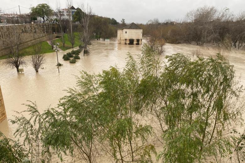 Río Guadalquivir a su paso por Córdoba tras la borrasca Leonardo