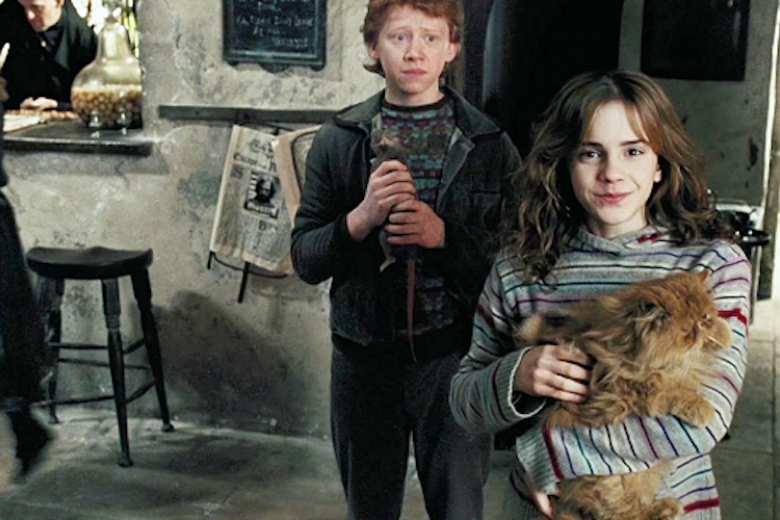 Entre las múltiples mascotas y animales que aparecen en la saga, destacan sobre todo Crookshanks, gato de Hermione, y Scabbers, rata de Ron. Durante Harry Potter y el prisionero de Azkaban, el primero se tomó en serio su papel y se comió a la segunda, teniendo que buscarle un reemplazo.