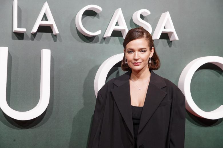 Model Laura Escanes at photocall for premiere film " La casa Gucci " in Madrid on Tuesday, 23 November 2021.