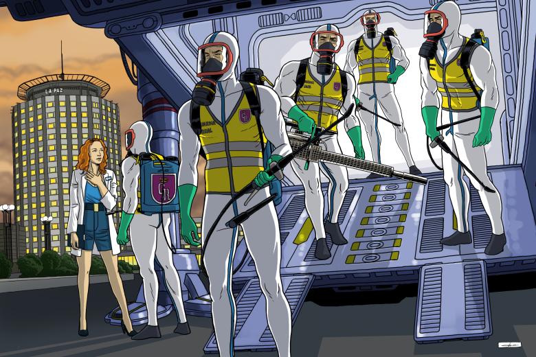 Los héroes también se enfundan EPIs para combatir los microbios.