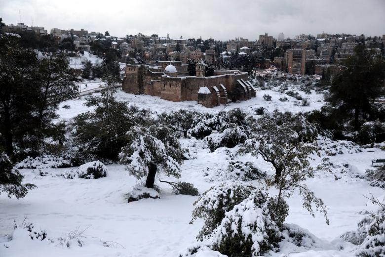 La nieve ha cubierto los lugares históricos de la Ciudad Santa