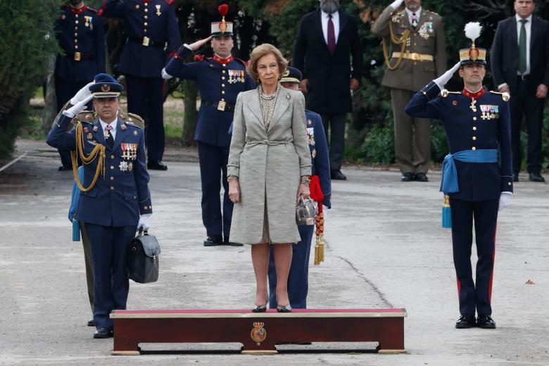 Spanish Emeritus Queen Sofia during Flag Pledge of Civilians (jura de bandera del personal civil) in El Pardo, Madrid on Saturday, 23 April 2022