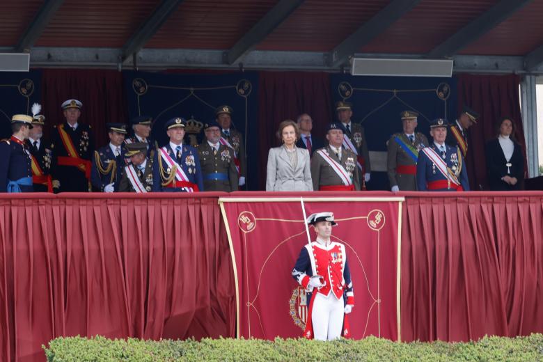 Spanish Emeritus Queen Sofia during Flag Pledge of Civilians (jura de bandera del personal civil) in El Pardo, Madrid on Saturday, 23 April 2022