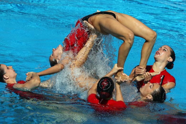 El equipo español de natación sincronizada durante su participación en la final de los Mundiales de Natación en Budapest