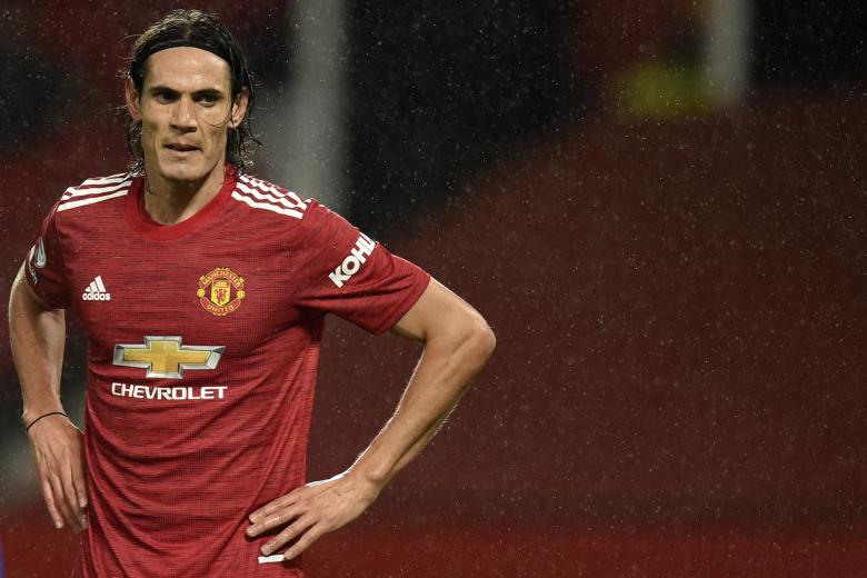 Manchester United's Edinson Cavani during the English Premier League soccer match between Manchester United and Chelsea, at the Old Trafford stadium in Manchester, England, Saturday, Oct. 24, 2020.