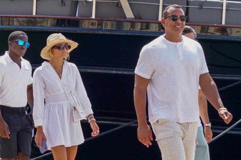 Former beisballplayer Alex Rodriguez and Kathryne Padgett in Saint-Tropez, France on June 18, 2022.