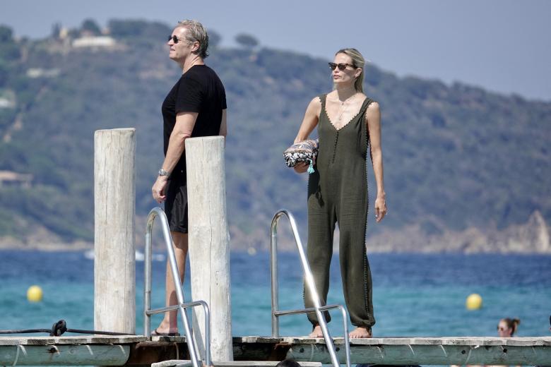 Singer Robbie Williams and actress Ayda Field on holidays in Saint Tropez, south of France on July 15, 2022.