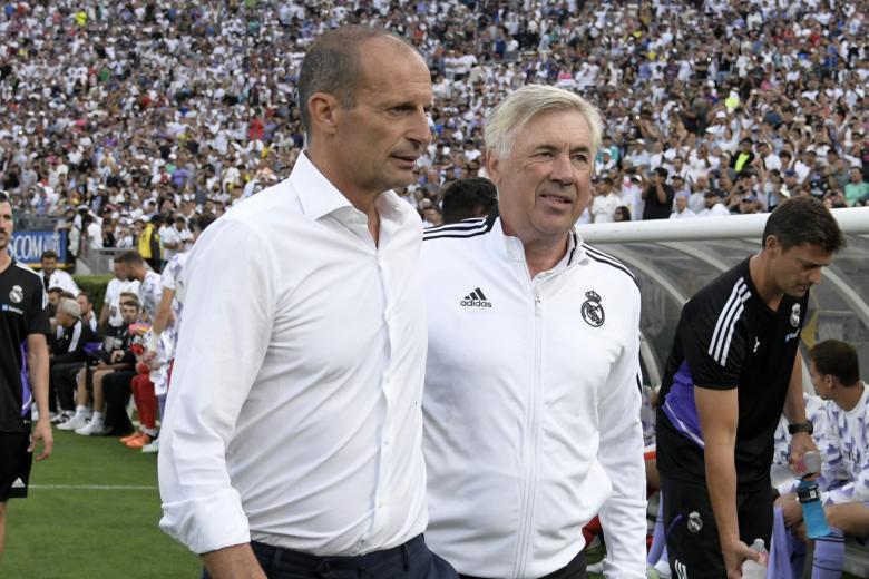Carlo Ancelotti junto a Max Allegri, entrenador de la Juventus