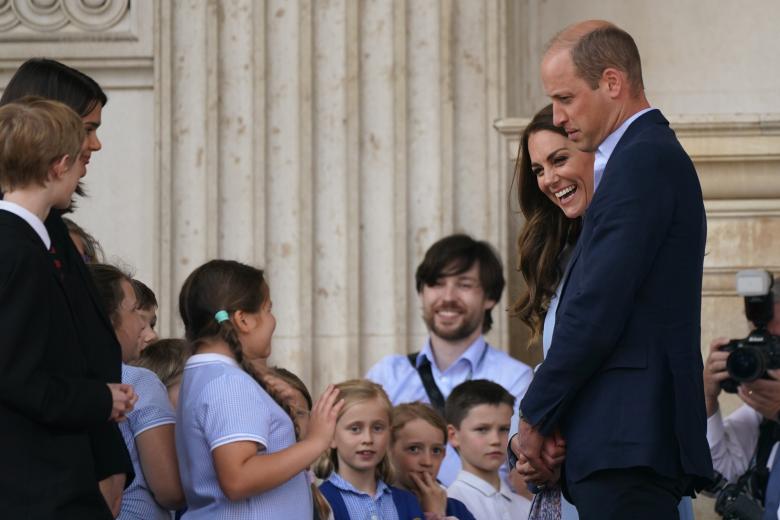 Prince William and Kate Middleton , Duchess of Cambridge during visit to Cambridge.