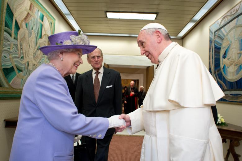 Britain's Queen Elizabeth II with Pope Francis and Prince Philip during a meeting at the Vatican, Thursday, April 3, 2014.