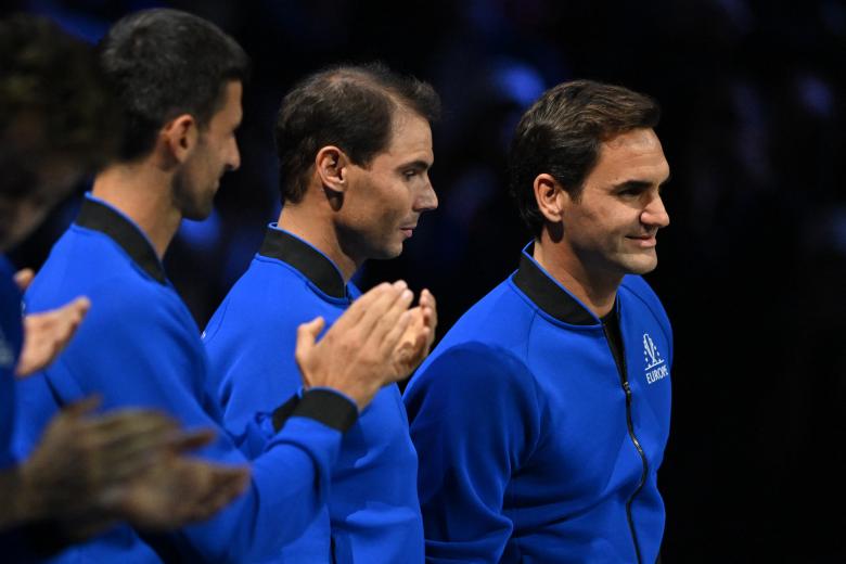 Djokovic, Nadal y Federer en la presentación del partido de dobles