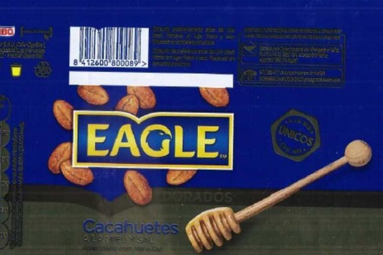 Marca Eagle: cacahuetes a la miel y sal en bolsa de 40 gramos
Lotes  y fechas de consumo preferente:

1113683               del 15/2/2023 al 20/6/2023
1113746               del 15/2/2023 al 20/6/2023
1113978               del 15/2/2023 al 20/6/2023
1114418               del 15/2/2023 al 20/6/2023
1114821               del 15/2/2023 al 20/6/2023